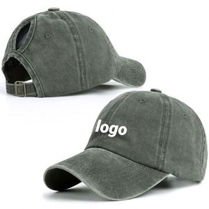 Casquette de baseball populaire style vintage délavée pour le printemps et l'été, idéale pour l'extérieur, avec trou pour queue de cheval pour enfants - Product Image 1