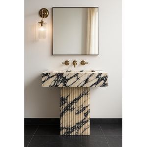 Newstar personalizzabile in marmo Cecilia <span class=keywords><strong>bagno</strong></span> vanità ampio piano di lavoro <span class=keywords><strong>lavabo</strong></span> Calacatta Viola marmo Freestanding <span class=keywords><strong>bagno</strong></span> lavandino - Product Image 5