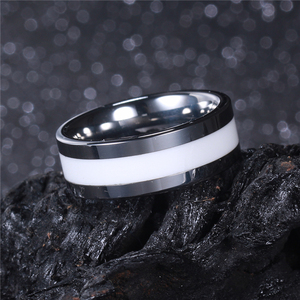 Tg đơn giản phong cách trắng Inlay nhựa trang trí đồng bằng Dome Tungsten nhẫn cho đám cưới kỷ niệm đồ trang sức - Product Image 2