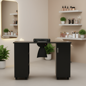 Mesa de Manicura con Colector de Polvo Eléctrico, Escritorio Móvil para Técnicos de Uñas, 8 Ruedas, 4 con Bloqueo, Cuero PU Moderno, 110V 42W 4300RPM - Product Image 2