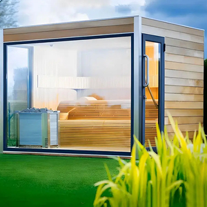 <span class=keywords><strong>Sauna</strong></span> Panoramica Tradizionale da Esterno per 6 Persone All'ingrosso in Legno Massello e Vetro Temperato con Riscaldamento a Stufa - Product Image 4