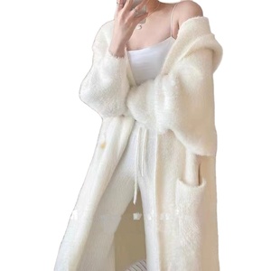 Best Sale Korean Women Fuzzy Long Sweaters Winter Long Sleeve Loose Knitted Open Front Midi <strong>Hooded</strong> <strong>Cardigan</strong> <strong>Ladies</strong> Knit Coats - Product Image 1