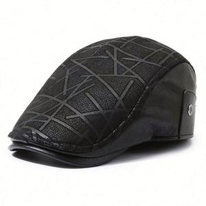 Boina de Cuero PU para Hombre, Gorro Plano de Invierno Cálido Estilo Ivy - Product Image 1