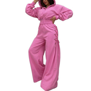 Conjunto Casual <span class=keywords><strong>para</strong></span> Mujer KY, Sudadera con Cremallera y Pantalones Holgados, Diseño con Cordones, Estilo Urbano Y2K, Dos Piezas - Product Image 1