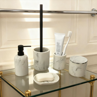 Ensemble d'accessoires de salle de bain de haute qualité en résine à l'aspect marbre, 5 pièces, distributeur de lotion, porte-brosse à dents, porte-brosse de toilette