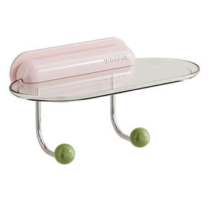 Étagère de salle de bain ovale Woofun à fixation par ventouse avec crochets pour le rangement des soins de la peau et des cosmétiques, design durable - Product Image 1