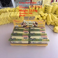Jouet réaliste en forme de bâton de beurre jaune croustillant, compressible, sur le thème des aliments, en PU, emballé.