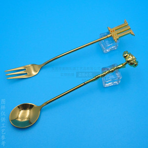 Cucharas y Tenedores de Metal Personalizados, Imitación Oro, Aleación de Zinc, Acero Inoxidable, Reutilizables, para Cócteles, Diseño Geométrico - Product Image 2