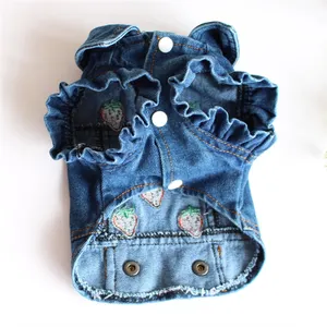 Cute Strawberry Printing Pet Coat Dog Denim Jacket Clothes