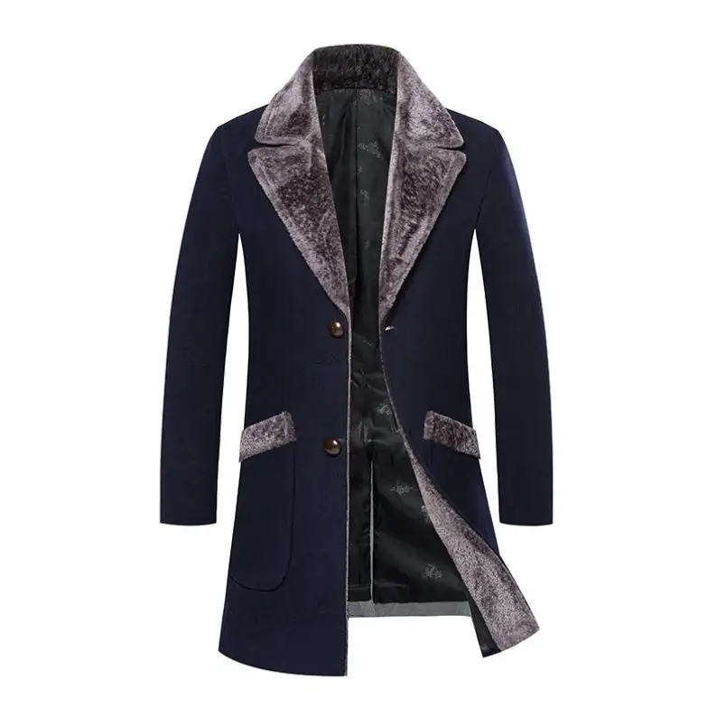 Hot Sale Men Long Coat Slim Fit Fur Collar Casual Fashion Overcoat Trench Coat