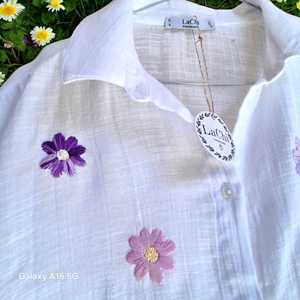 OEM ODM Hand Embroidered Floral <strong>Shirt</strong> Romantic Botanical Blouse Cottagecore Handmade Clothing - Product Image 3