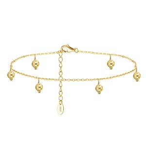 RINNTIN SA26 – Bracelet de <span class=keywords><strong>cheville</strong></span> en <span class=keywords><strong>argent</strong></span> Sterling 925 pour femme, chaîne de câble de 1mm avec perles de 6mm, vente en gros - Product Image 1
