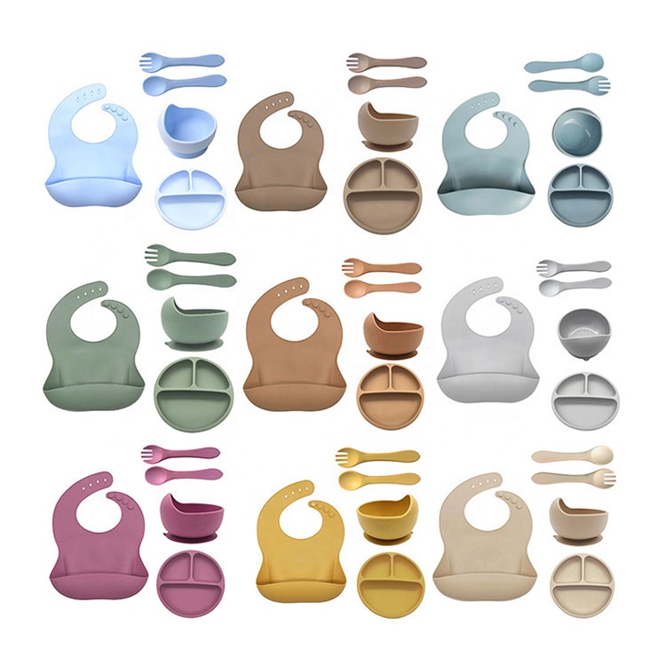 Не содержит Бисфенол А экологически чистые нетоксичные посуды Детские чаши нагрудник циновка чашки всасывания пластины комплект детской одежды делитель посуда силиконовая бутылочка для кормления ребенка набор