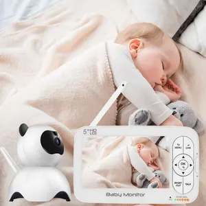 2024 Nieuwe Trend Baby Essentials Vox-Modus 360 Graden Weergave Huilenalarm 720P 1080P 5 Inch Babyfoon Met Muurbeugel