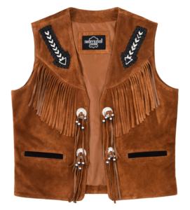 Chaleco de Hombre Personalizado 100% Cuero Genuino de Ante Color Bronceado con Flecos, Detalle de Flecos, Marca Privada, OEM, Venta al por Mayor, Estilo Urbano de Moda - Product Image 1