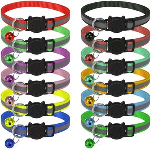 Collier Réfléchissant pour Chat Version Améliorée avec Boucle Tête de Chat, Sûr et Réglable en Nylon Léger Rayé, pour Chat et Chien, avec Clochette - Product Image 1