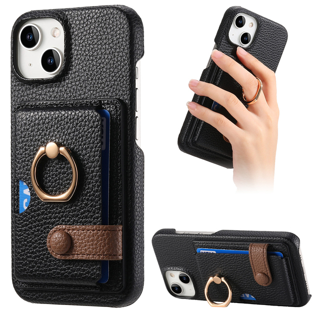 PU Leather Ring Support Phone Case Shockproof Cover Credit Card Holder for Iphone 17 16 15 14 13 12 11 XS Xsmax Cellphones