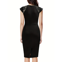 Élégante Robe Midi Bodycon pour Femme, Col en V, Manches Courtes à Volants, Patchwork Dentelle, Parfaite pour l'Été et les Soirées Habillées