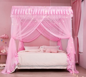 Moustiquaire de lit pliable en forme carrée, style princesse, avec dentelle en maille, pour lit Queen ou King Size, idéale pour une utilisation intérieure à la maison - Product Image 2