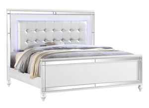 <b>Queen</b> <b>Size</b> Modern Adjustable LED Upholstered <b>Bed</b> with Oak Wood Frame in White Color Bedroom Furniture 5-Year Warranty - Product Image 5