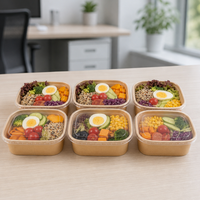 Bol alimentaire jetable en papier kraft carré et rectangulaire, 750 ml, 1000 ml, avec couvercle à clipser, robuste, pour salades, snacks et biscuits, personnalisable, marque privée