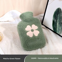 Bouillotte réutilisable 1000 ml avec housse en peluche brodée fleurie, chauffe-corps et mains pour l'hiver, sac chauffant à remplir d'eau, logo personnalisé