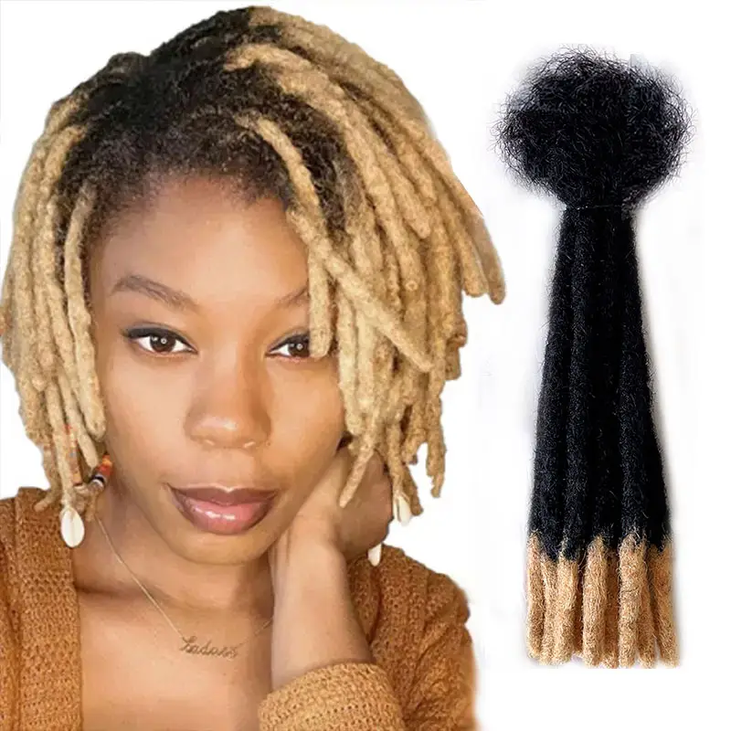 Salon rambut manusia afro kinky buatan tangan 100% India penjualan terbaik 0.4cm 0.6cm dreadlock loc ombre wanita ekstensi crochet mengepang