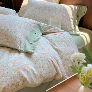 Set Sprei Empat Potong Gaya Pedesaan dari Benang Kusut 300tc Tahan Air, Nyaman, Ramah Kulit, Alami, dari Wol Linen Nordik - Product Image 3