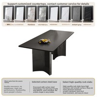 Hochwertiger Schiefer-Esstisch Kohlenstoffstahl-Rahmen Hitzebeständig Kratzfest Modernes Schlichtes Design Schwarzes Stuhlset Rechteckig