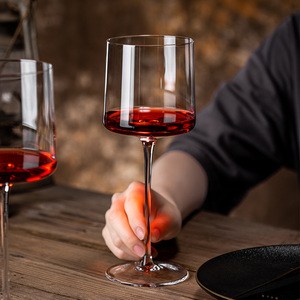 Vente en gros de gobelets cylindriques en <span class=keywords><strong>verre</strong></span> soufflé à la main de 16 oz avec côtés plats, verres à vin rouge - Product Image 2