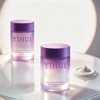 Pot de crème pour le visage en verre de luxe, flacon de lotion, emballage cosmétique personnalisé, vide, avec logo, cylindrique, transparent, givré, ambre, rose, bouchon à vis