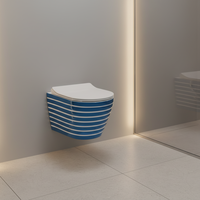 WC suspendu monobloc en céramique bleu, design moderne, sans bride, facile à installer pour salles de bain