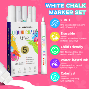 Offerta di Fabbrica: Set di 5 Pennarelli a Gesso Liquido <span class=keywords><strong>Bianco</strong></span> Non Tossici, Senza Polvere, <span class=keywords><strong>per</strong></span> Finestre e Vetro - Product Image 6