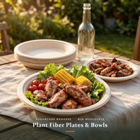 Assiettes en bagasse de canne à sucre jetables, robustes, rondes, ovales, carrées, de 5, 6, 7, 8, 9, 10, 12 pouces, pour la restauration et les événements