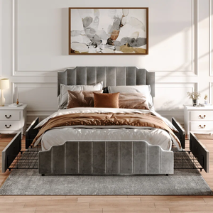 <span class=keywords><strong>Letto</strong></span> contenitore in velluto grigio trapuntato a canali verticali con cassetti <span class=keywords><strong>laterali</strong></span> e testiera ondulata, mobili <span class=keywords><strong>per</strong></span> camera da <span class=keywords><strong>letto</strong></span> King/Queen Size - Product Image 2
