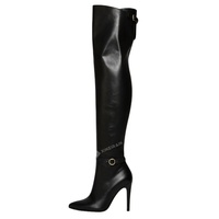 Bottes hautes personnalisées Xinzirain pour femmes, bottes sexy en cuir noir à bout pointu, bottes à talon aiguille pour femmes, bottes au-dessus du genou