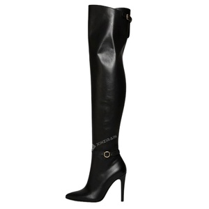 Bottes hautes personnalisées Xinzirain pour femmes, bottes sexy en cuir noir à bout pointu, bottes à talon aiguille pour femmes, bottes au-dessus du genou - Product Image 1