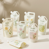 Pochette de bec debout imprimée personnalisée écologique pour recharge de détergent liquide sac d'emballage cosmétique de soins personnels