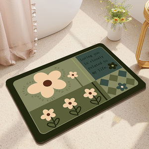 Alfombra de Baño de Tierra de Diatomeas con Diseño Floral, Rectangular, Antideslizante y Absorbente para Baño, Cocina, Inodoro y Uso Doméstico - Product Image 1