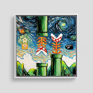 Van Gogh Style Mario <b>Canvas</b> Wall Art: Unique Wedding Decor Print,WHITE <b>FRAMED</b> <b>CANVAS</b> - Product Image 2