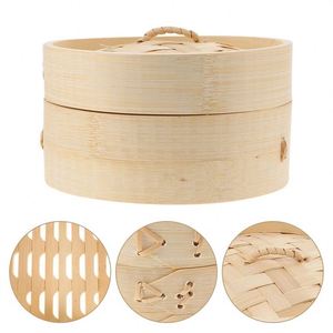 Dim Sum Steamer Breakfast Cesta de bambú de 2 niveles <span class=keywords><strong>Cerca</strong></span> de 3 capas Food Net Mat Vaporizadores naturales hechos a mano 5 pulgadas redondos - Product Image 3