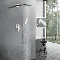Ensemble de douche moderne en laiton avec pommeau de pluie encastré, robinet de douche carré à jet de pluie avec noyau de valve en céramique poli pour appartement et hôtel