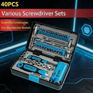 Juego de Llaves de Trinquete Versátiles Fixtec Professional de 40 Piezas, Kit de Herramientas con Destornillador, Llave de Trinquete Bidireccional Manual, Cromo Vanadio - Product Image 1
