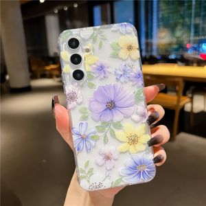 Funda de teléfono con flores de luz azul láser de lujo de diseño claro para Samsung S24 S23 S22 <span class=keywords><strong>A13</strong></span> A14 A24 A34 A53 A54 A15 A55 - Product Image 4