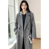 Nouvelle Collection Automne Hiver 2026 – Manteau en Laine Double Face pour Femme, Gris Anthracite, Double Boutonnage, Longueur Mi-Mollet, Coupe Oversize, Premium et Confortable