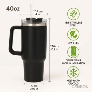Custom Logo 40oz Stainless Steel Tumbler Handle <b>Straw</b> Double Wall Vacuum Insulated Eco-Friendly 6-12 Hours Thermal Performance - Product Image 4