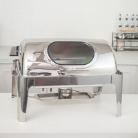 Plats de service ronds en acier inoxydable 201, argentés, avec couvercle rabattable complet, capacité 9,5 L, finition polie, pour buffet traiteur, directement de l'usine