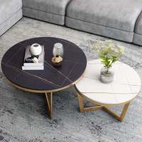 Ensemble de tables basses rondes en métal de luxe avec hauteur réglable et rangement, tables d'appoint gigognes modernes pour la maison et l'hôtel