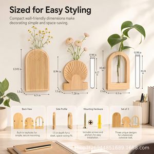 Wooden <b>Wall</b> Mounted <b>Display</b> Rack Geometric Shape Minimalist Home Decor Dried Flower Holder <b>Wall</b> Decoration - Product Image 5