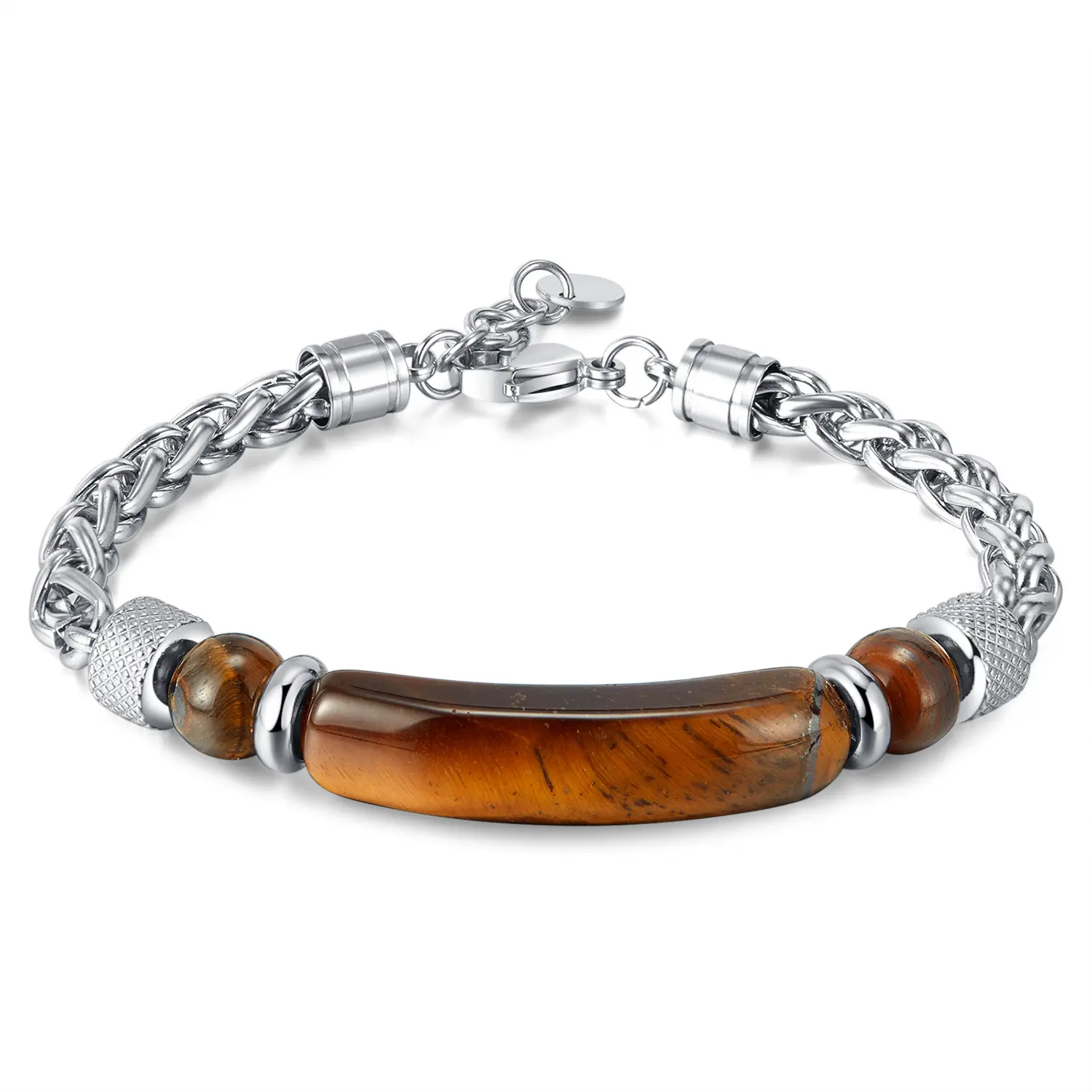 Biểu Tượng Tùy Chỉnh Retro Thiết Kế Thép Không Gỉ Giỏ Hoa Chuỗi Vuông Màu Đen Onyx Tiger Eye Đá Cong Đính Cườm Vòng Đeo Tay Cho Nam Giới